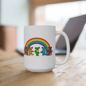Rainbow Dancing Bears 15oz Ceramic Mug — Colorful Pride Coffee Cup