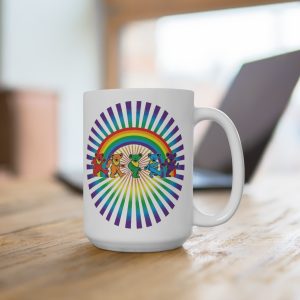 15oz Rainbow Bear Dance Mug — Colorful Retro Pride Coffee Cup