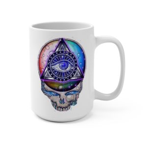 15oz Grateful Dead Ceramic Mug — Psychedelic All-Seeing Eye Skull Design