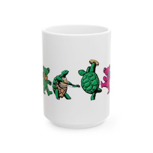 Turtle Dance Ceramic Mug Grateful Dead — Cute Colorful Turtle Line Art Coffee Tea Cup (15oz)